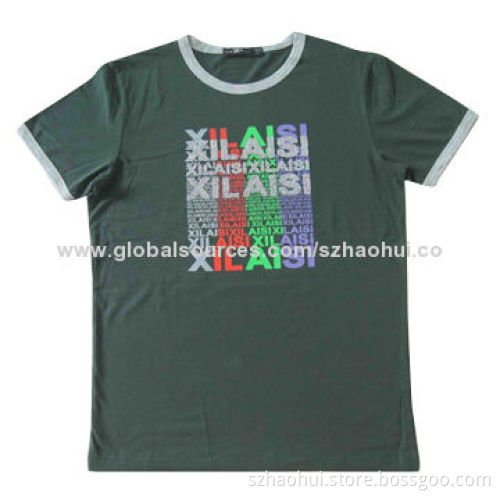 Top fashion men's mercerized cotton T-shirt with bead stamping decoration, OEM manufacturer